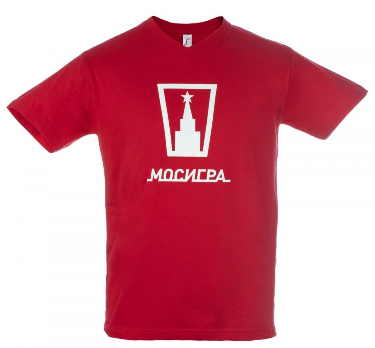 Футболка мужская с V-образным вырезом Victory 150, красная Футболка мужская с V-образным вырезом Victory 150, красная