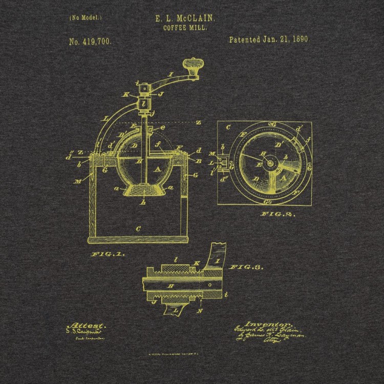 Футболка приталенная Old Patents. Coffee Mill, черный меланж Футболка приталенная Old Patents. Coffee Mill, черный меланж
