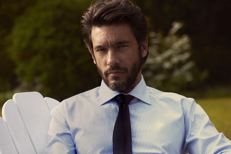 Рубашка мужская в полоску Reno, серая Рубашка мужская в полоску Reno, серая