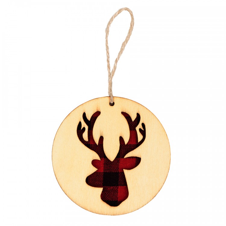Украшение новогоднее "Red deer",диаметр 9 см , фанера, бежевый, красный