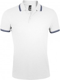 Рубашка поло мужская Pasadena Men 200 с контрастной отделкой, белая с синим