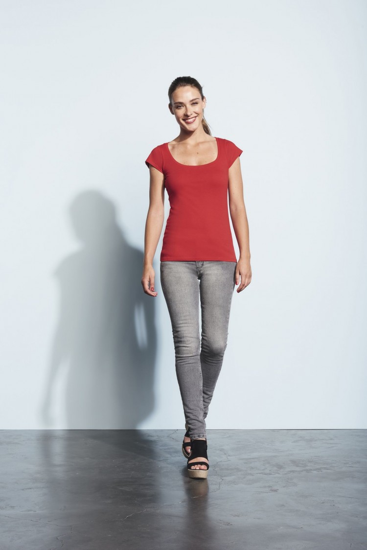 Футболка женская Melrose 150 с глубоким вырезом, лимонно-желтая Футболка женская Melrose 150 с глубоким вырезом, лимонно-желтая