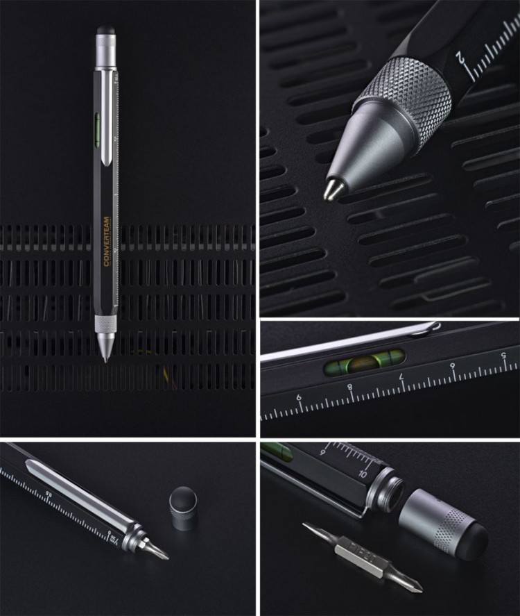 Ручка шариковая Construction, мультиинструмент, черная Ручка шариковая Construction, мультиинструмент, черная