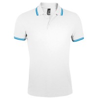 Поло "Pasadena Men" белый, голубой__L, 100% х/б, 200г/м2